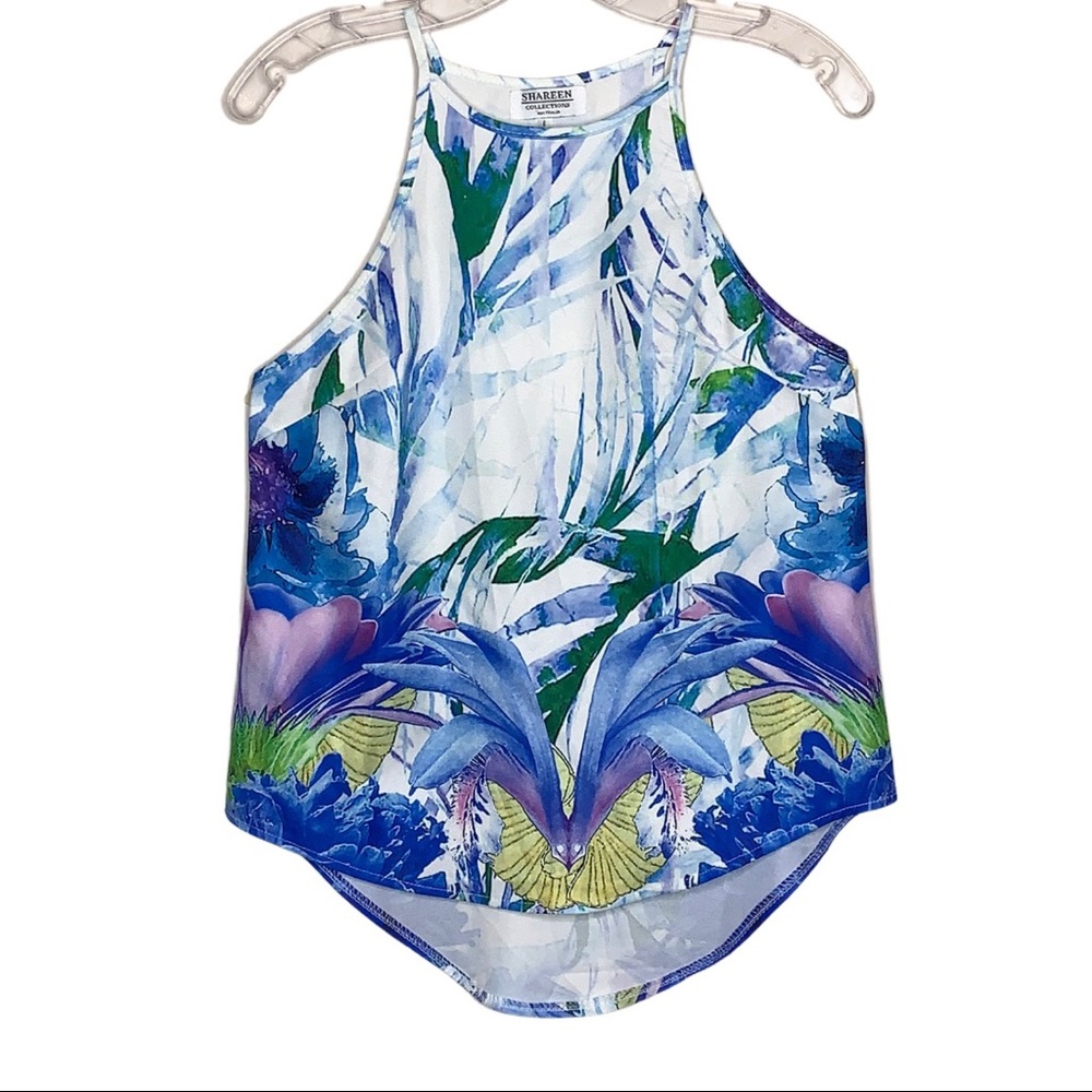 Shareen Collection Australia Floral Tropical Tankini Bathing Suit Top Blue White